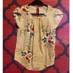 Beige/tan Floral Blouse size L